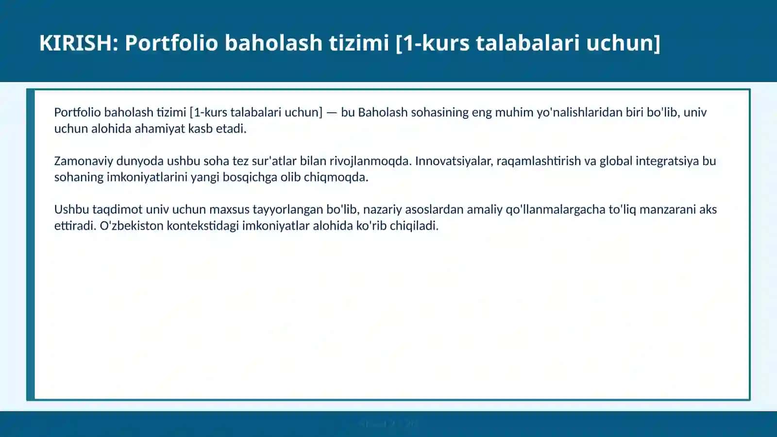 Portfolio baholash tizimi [1-kurs talabalari uchun] 2