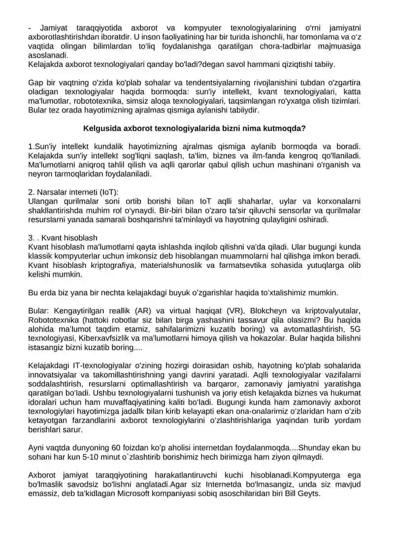 Informatsion texnologiyalarni inson hayotida tutgan o‘rni 2