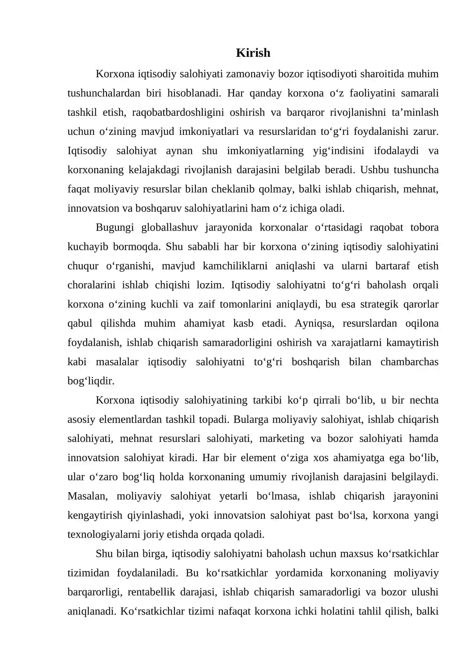 Korxonalar iqtisodiy salohiyati tarkibi koʼrsatkichlar tizimi va samaradorligini tahlili 2