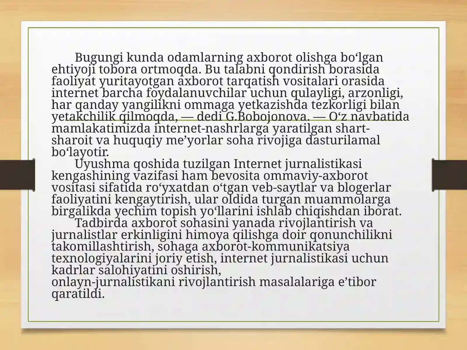 Internet jurnalistikasida kasb etikasi mavzusida 2