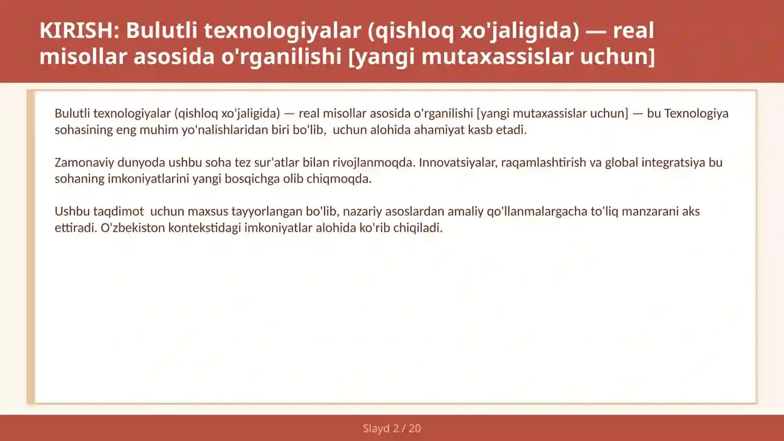 Bulutli texnologiyalar (qishloq xo'jaligida) — real misollar asosida o'rganilishi [yangi mutaxassislar uchun] 2