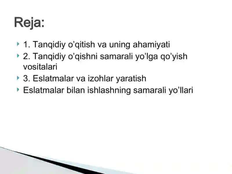 Tanqidiy o’qishni samarali yo’lga qo’yish vositalari 2
