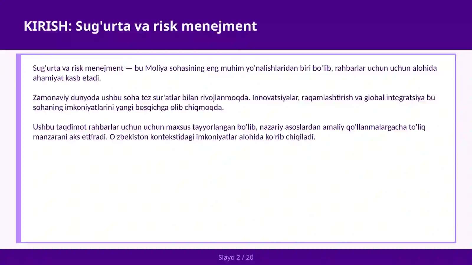 Sug'urta va risk menejment 2
