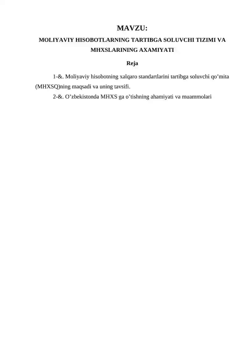 Moliyaviy hisobotning xalqaro standartlari fanidan 2