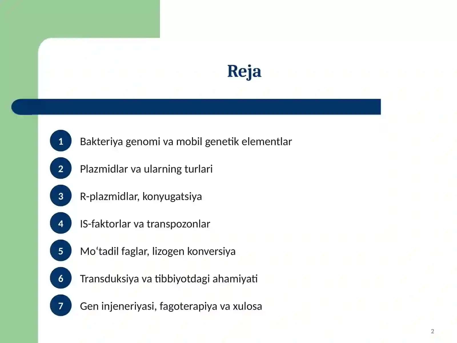 Bakterial irsiyatning xromosomadan tashqari omillari (plazmidlar, transpazonlar, Is- faktorlar, mo‘tadil faglar), tibbiyotdagi ahamiyati 2