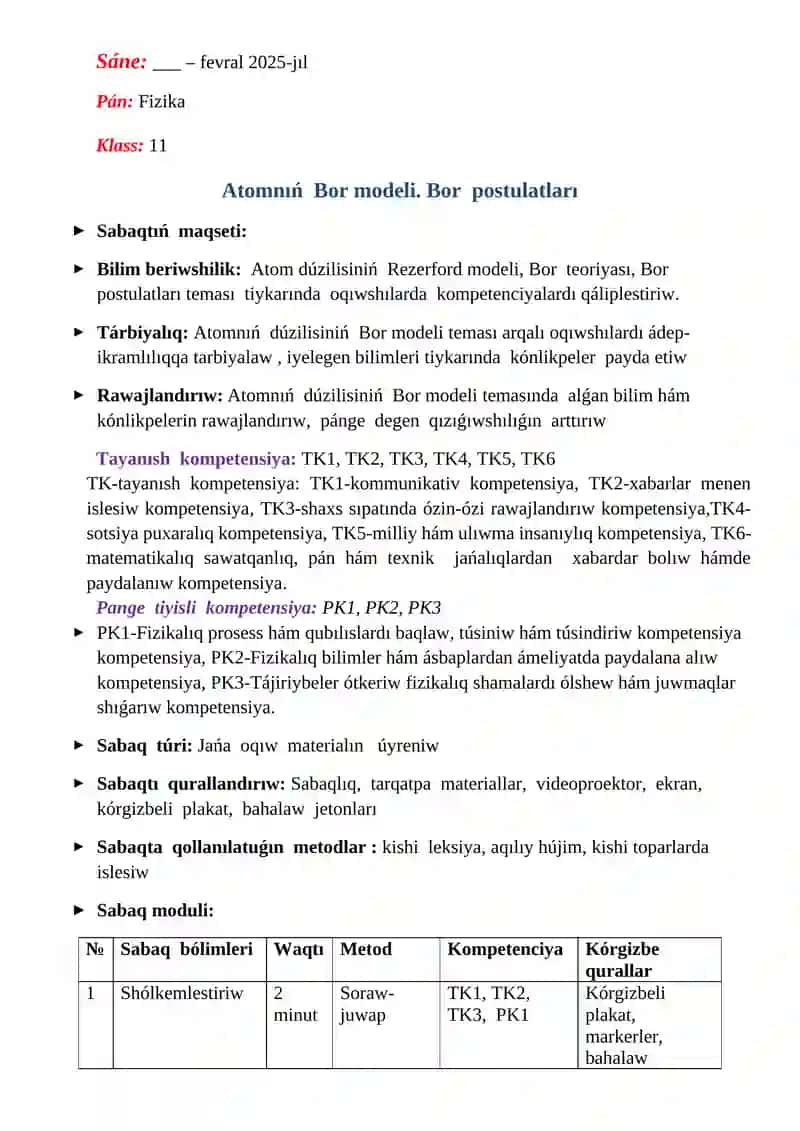 Atomnıń Bor modeli. Bor postulatları 2
