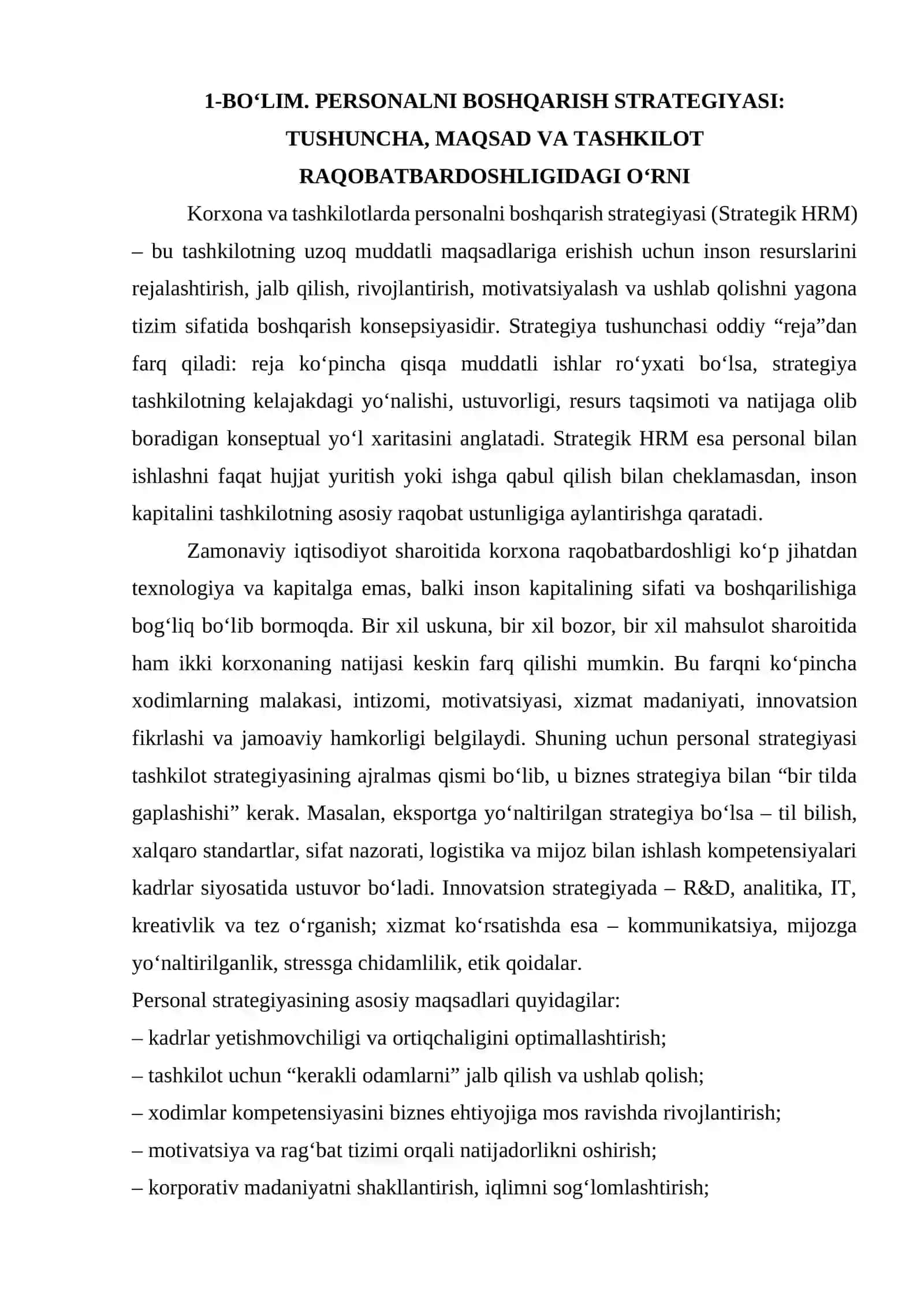 Korxona va tashkilotlarda personalni boshqarish strategiyasi 2