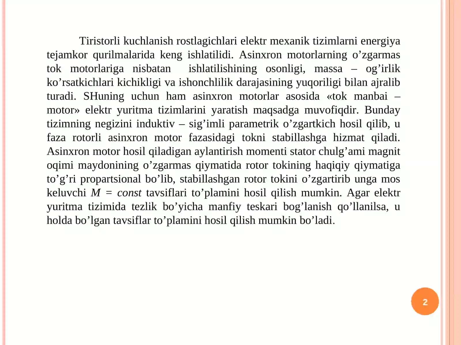 Chastota o‘zgartkich - asinxron motor tizimi 2