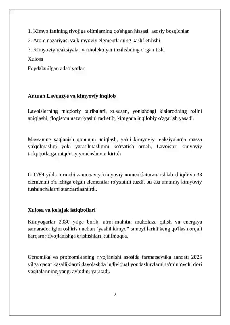 Umumiy kimyoning rivojlanishiga olimlarning hissasi 2