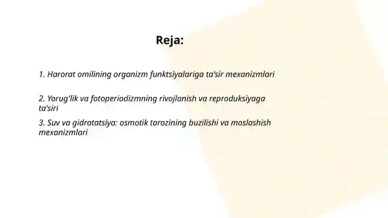 Turli ekologik omillarning tirik organizmlarga ta'sir etish mexanizmlari 2