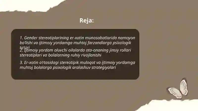 Er xotin munosabatlarda gender streotiplarining namoyon bo'lishi oilalarning ijtimoiy yordamga muhtoj farzandlariga psixologik xizmat ko'rsatish 2