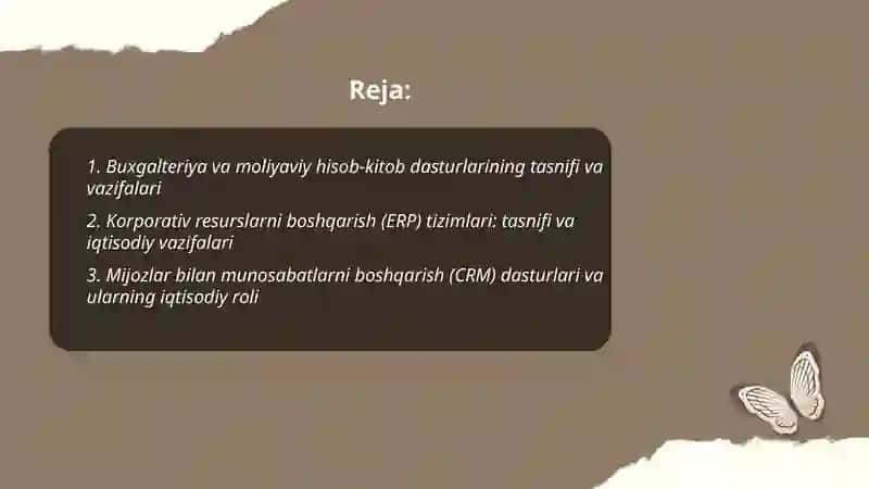 Iqtisodiy masalalarini yichishda qo'llaniladigan dasturiy mahsulotlar tasnifi va vazifalari 2