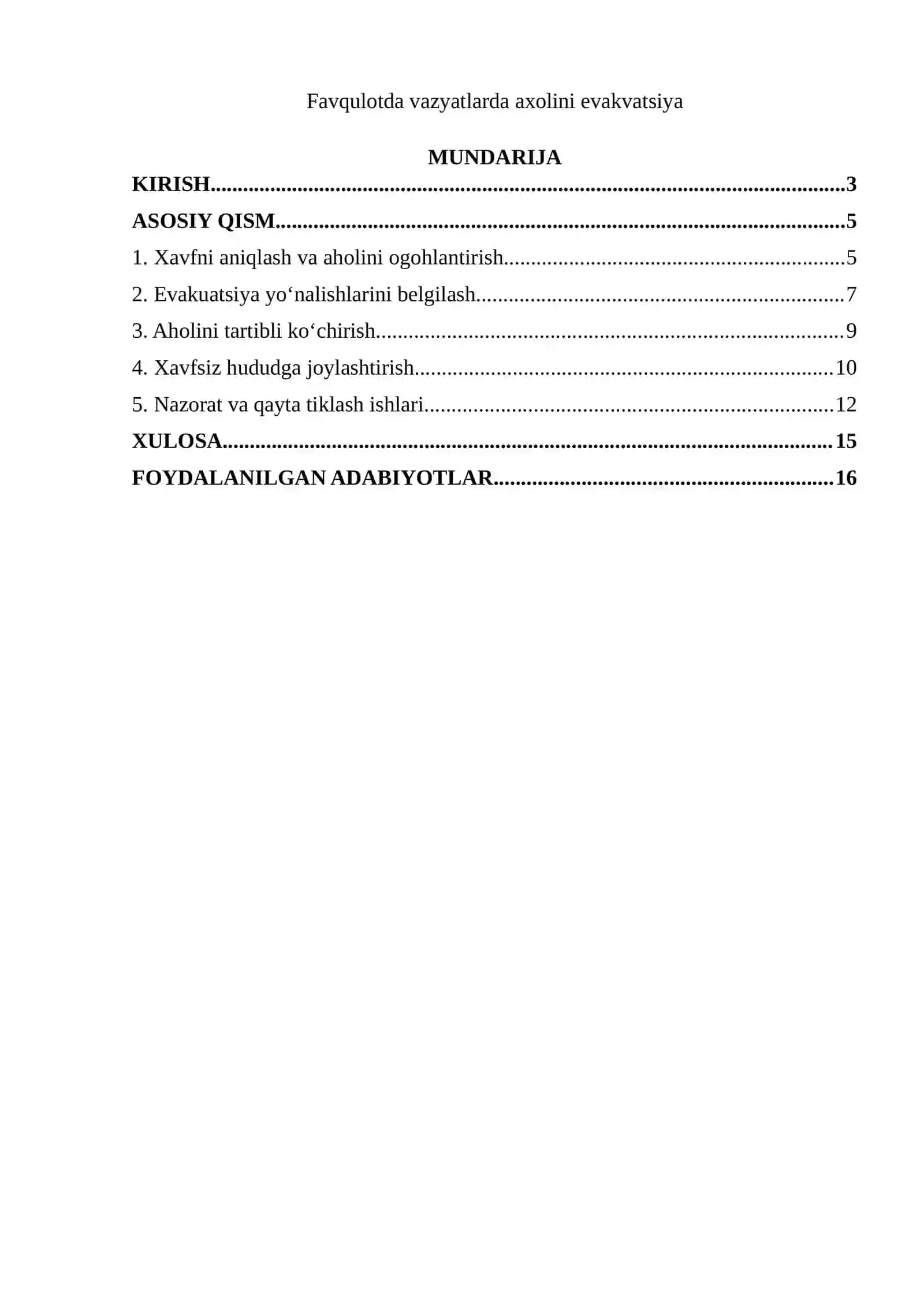 Favqulotda vaziyatlarda aholini evakvatsiya qilish 2