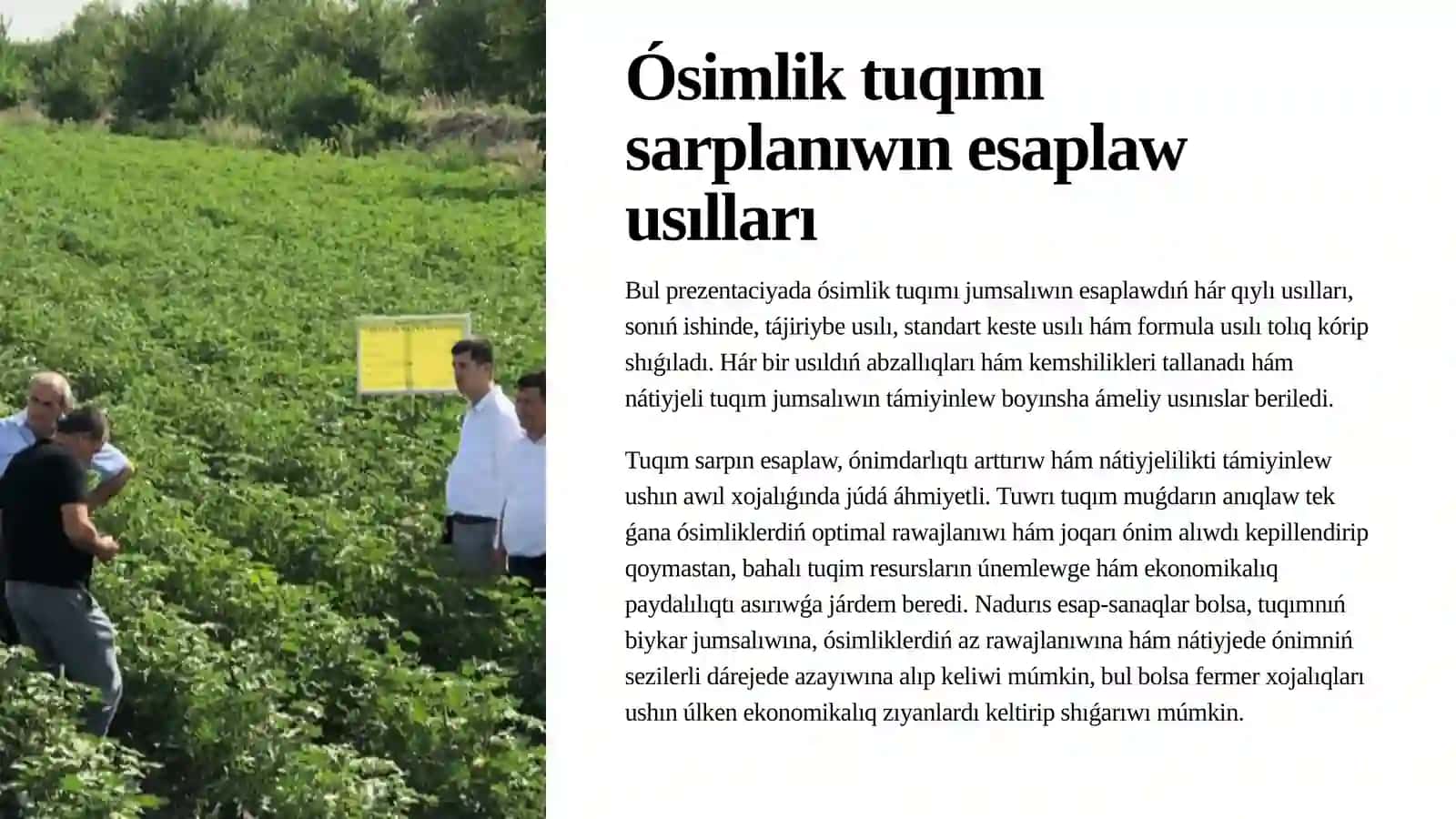 Ósimlik tuqımı sarplanıwın esaplaw usılları 2