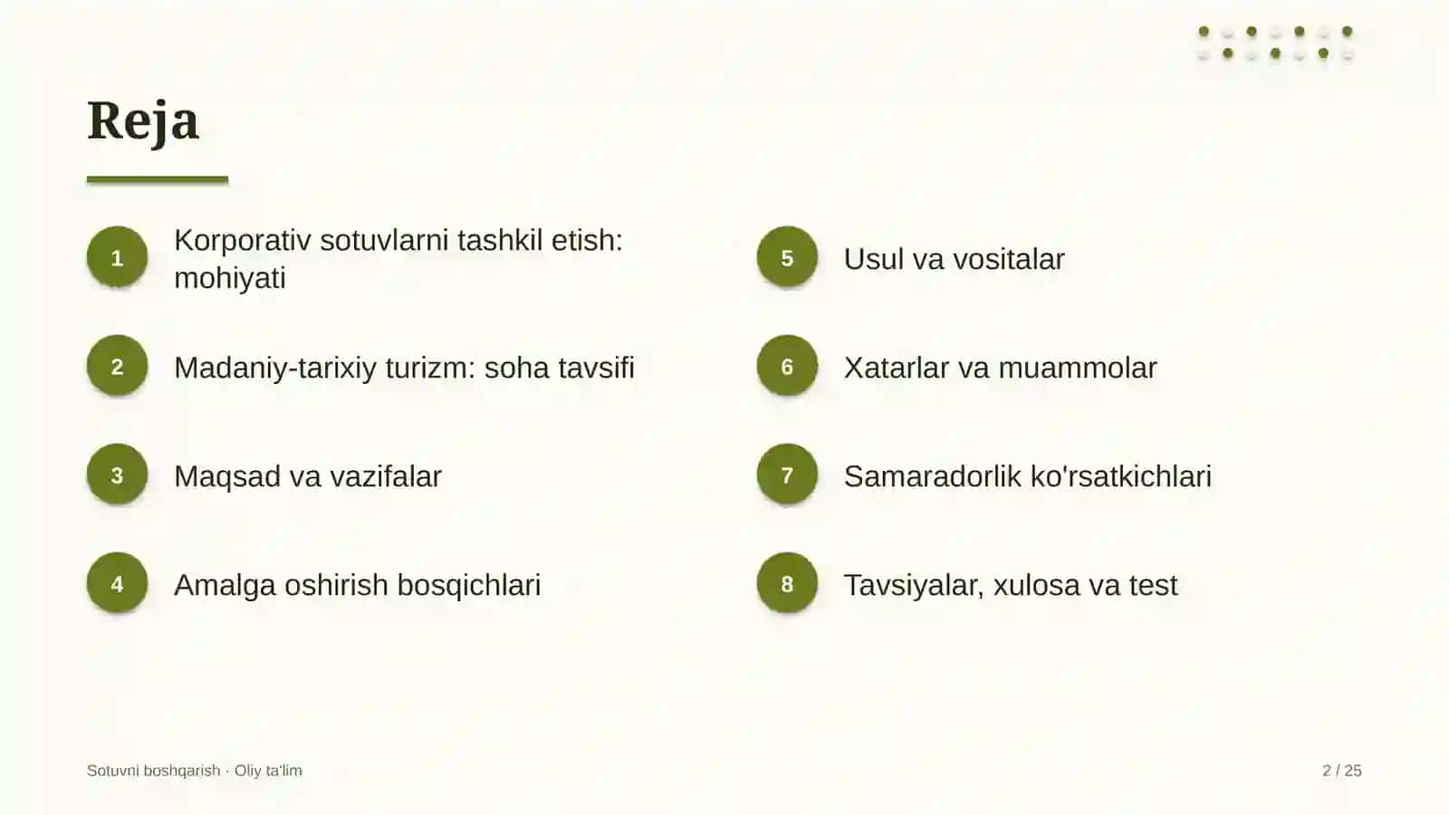 Madaniy-tarixiy turizmda korporativ sotuvlarni tashkil etish 2