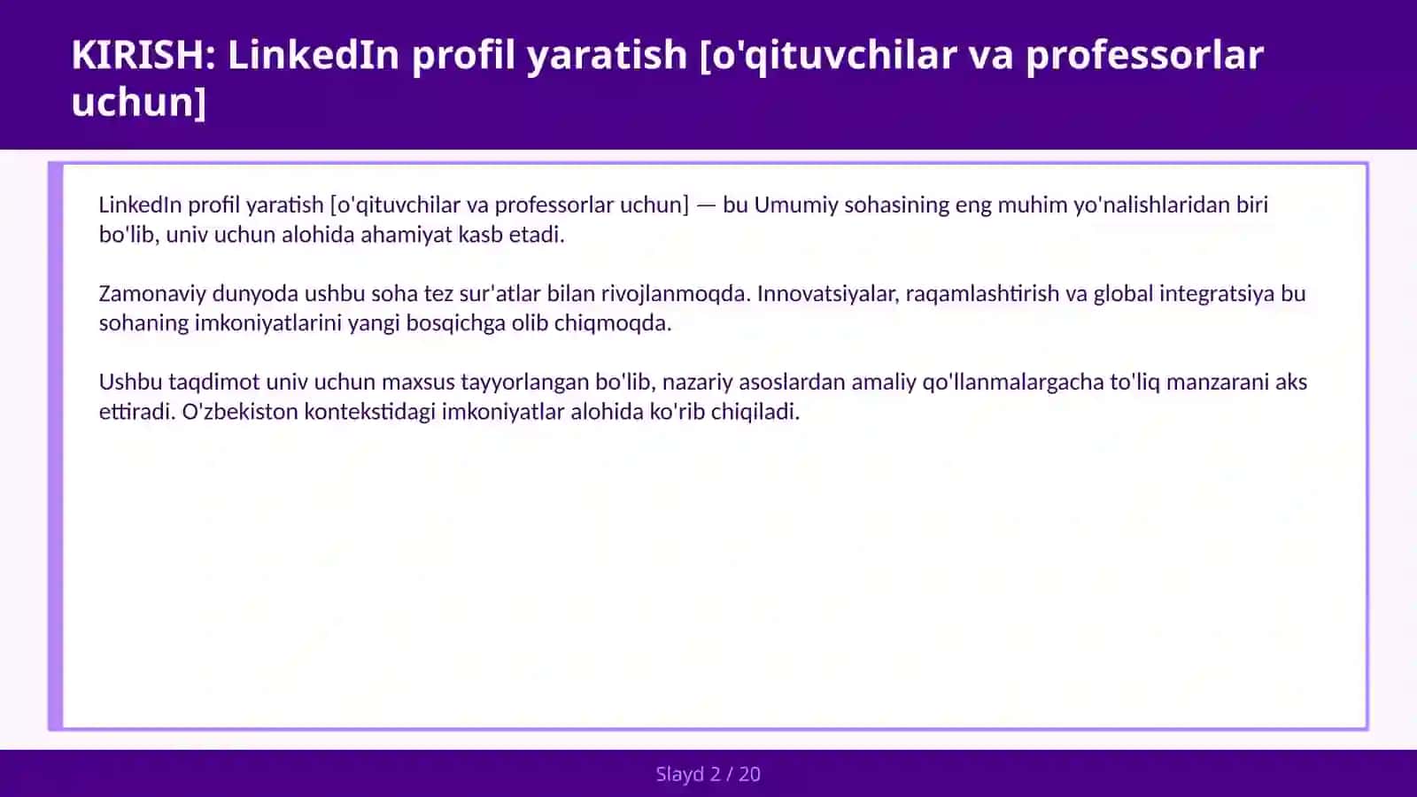 LINKEDIN PROFIL YARATISH [O'QITUVCHILAR VA PROFESSORLAR UCHUN] 2
