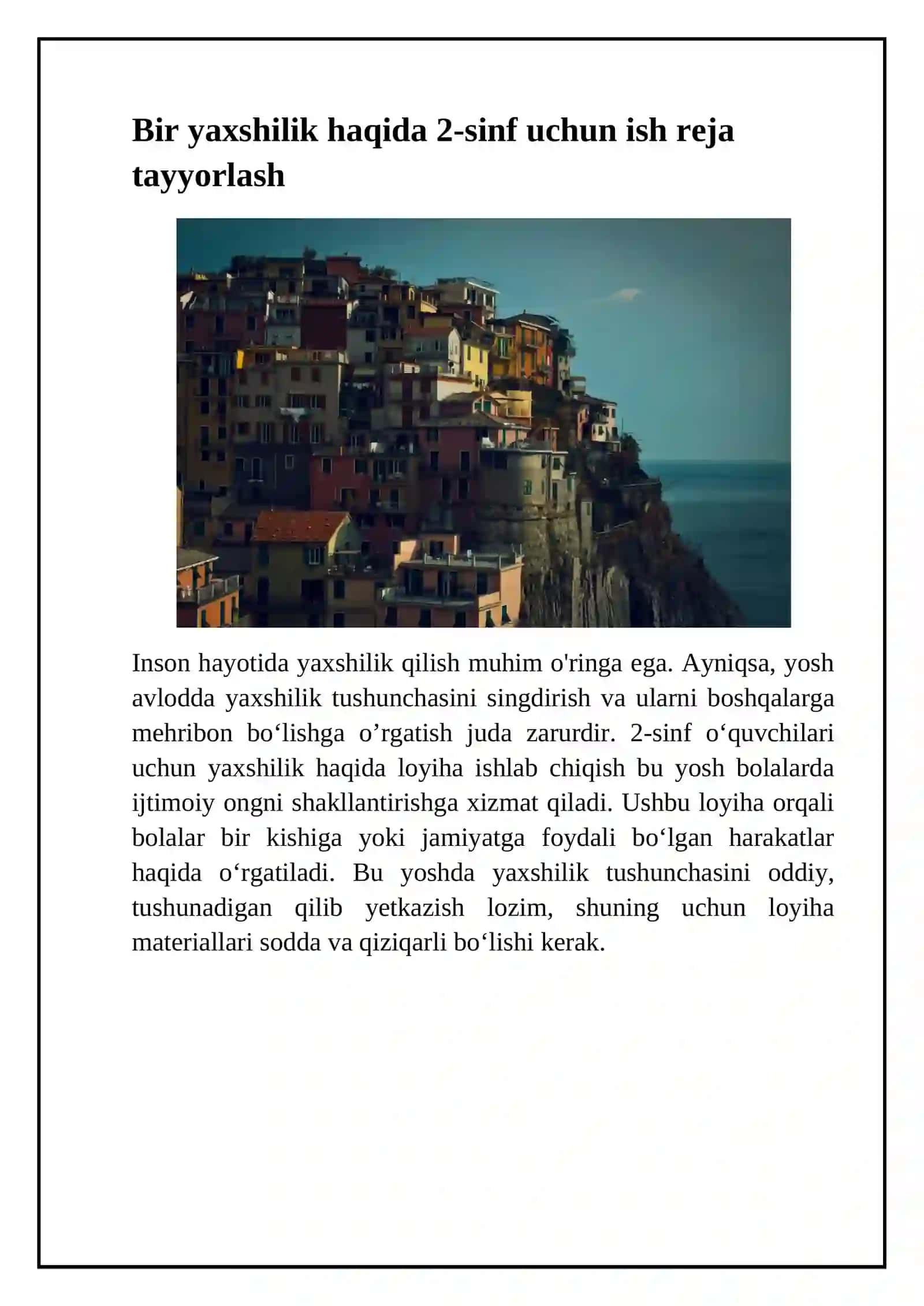 Bir yaxshilik haqida 2-sinf uchun ish reja tayyorlash 2