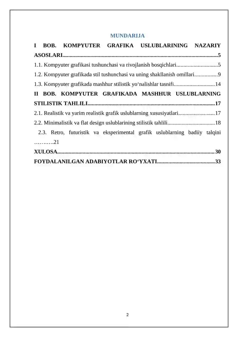Kompyuter grafikada mashhur uslublarni stilistik tahlil qilish 2