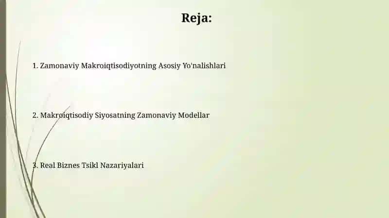 Zamonaviy Makroiqtisodiyotning Asosiy Yo'nalishlari 2