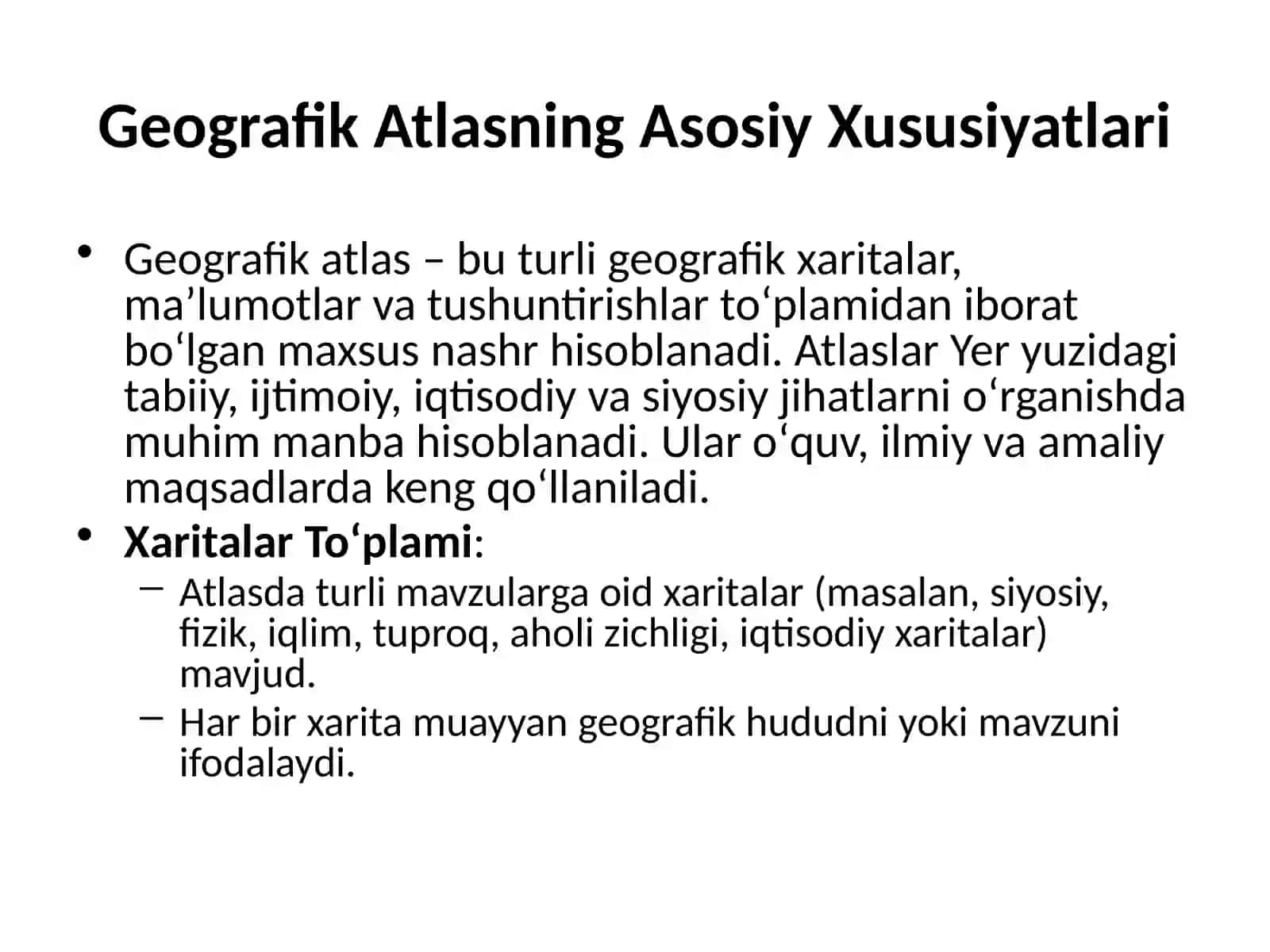 Geografik xarita va atlaslarni tahlil qilish 2