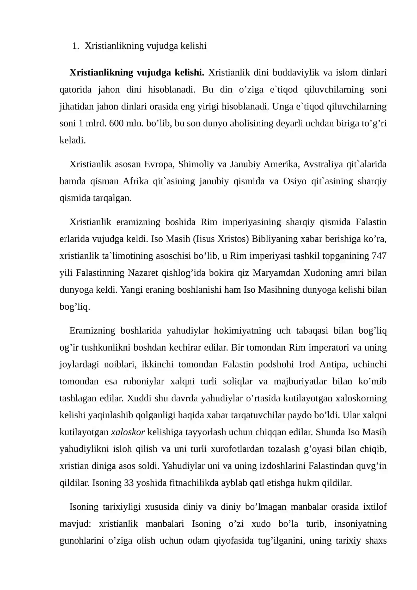 Xristianlik dini: vujudga kelishi, rivojlanish bosqichlari va aqidaviy ta’limoti 2