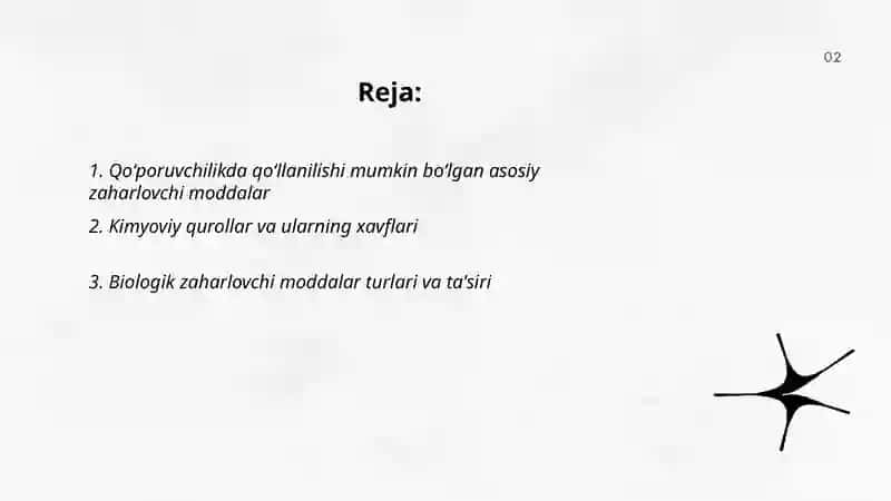 Qoʻporuvchilik maqsadida qoʻllanilishi ehtimoli yuqori boʻlgan zaharlovchi moddalar va ularni bartaraf etish chora tadbirlari haqida umumiy tushunchalar 2