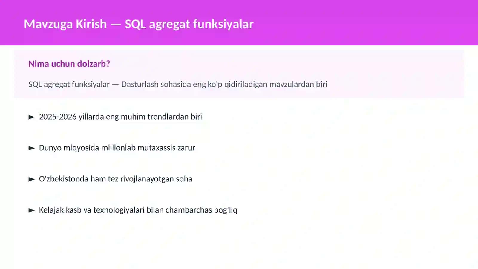 SQL agregat funksiyalar 2
