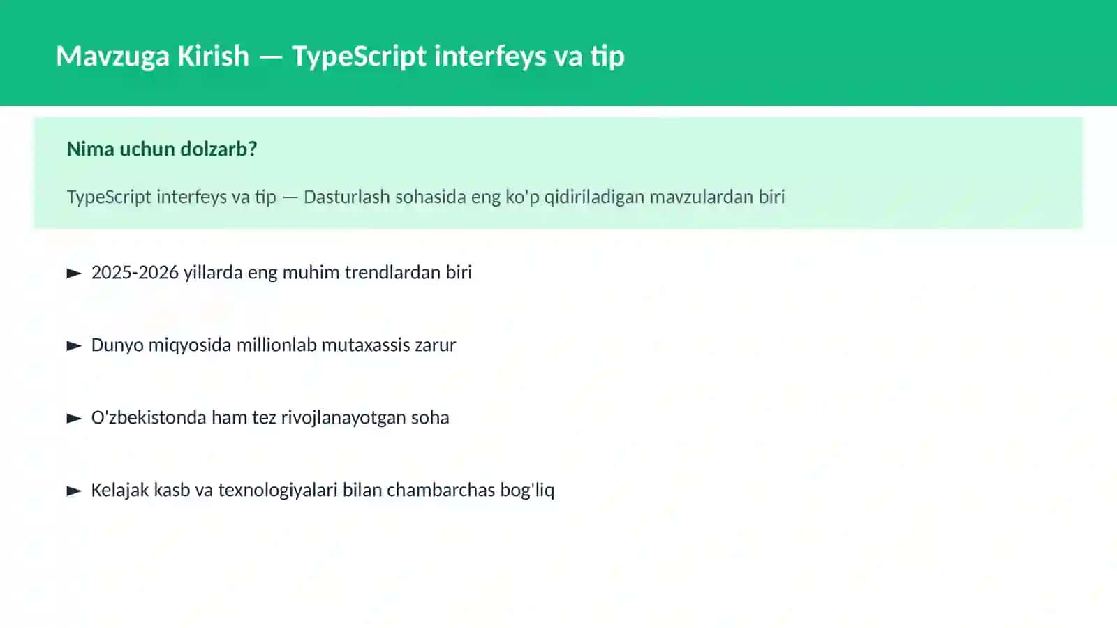 TypeScript interfeys va tip 2