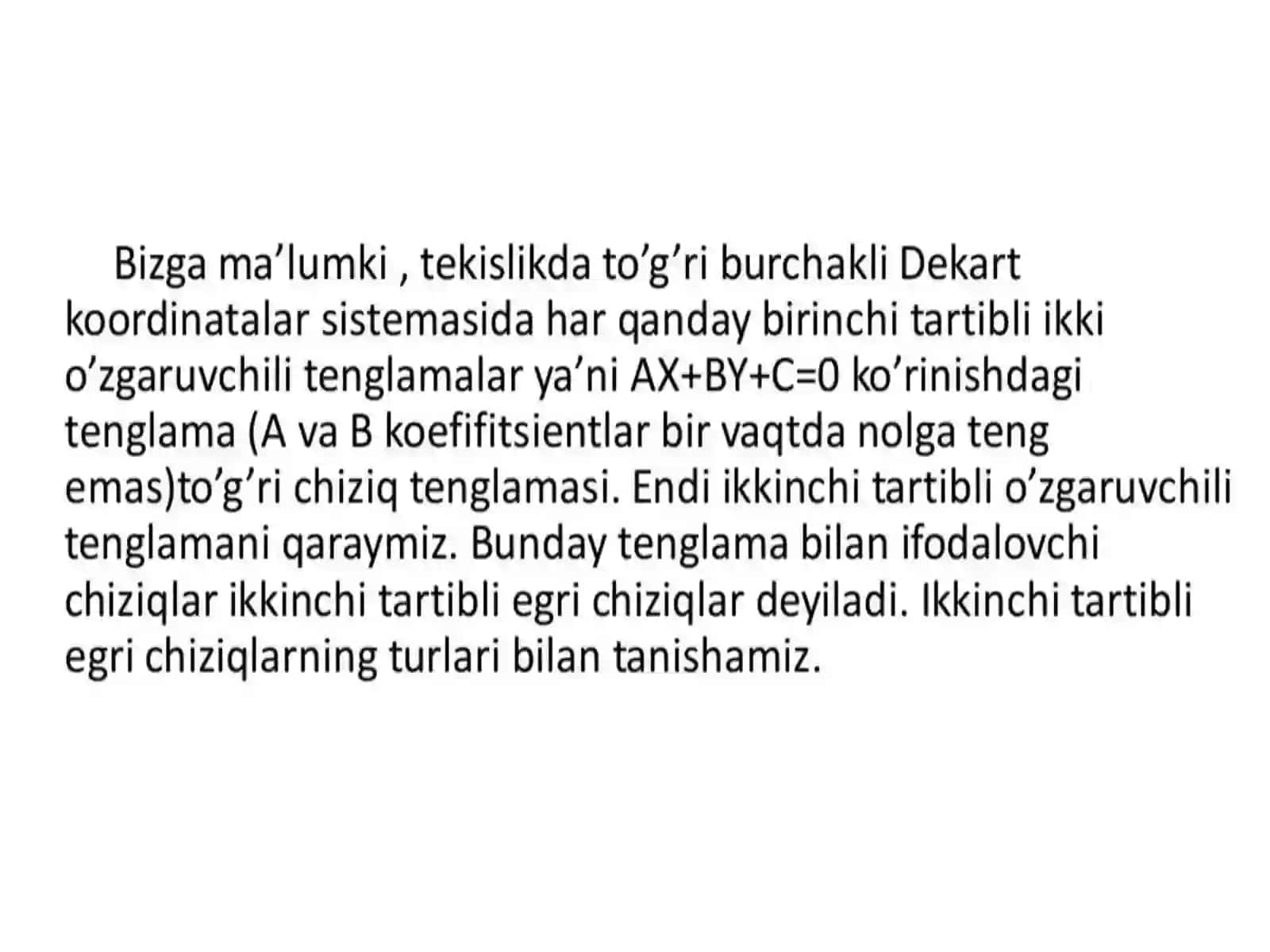 Tekislikda ikkinchi tartibli chiziqlar 2
