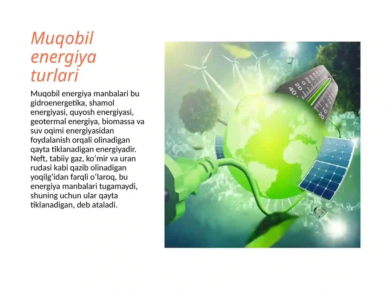 Muqobil energiya turlari va ularni ekologik xavfsizligi 2