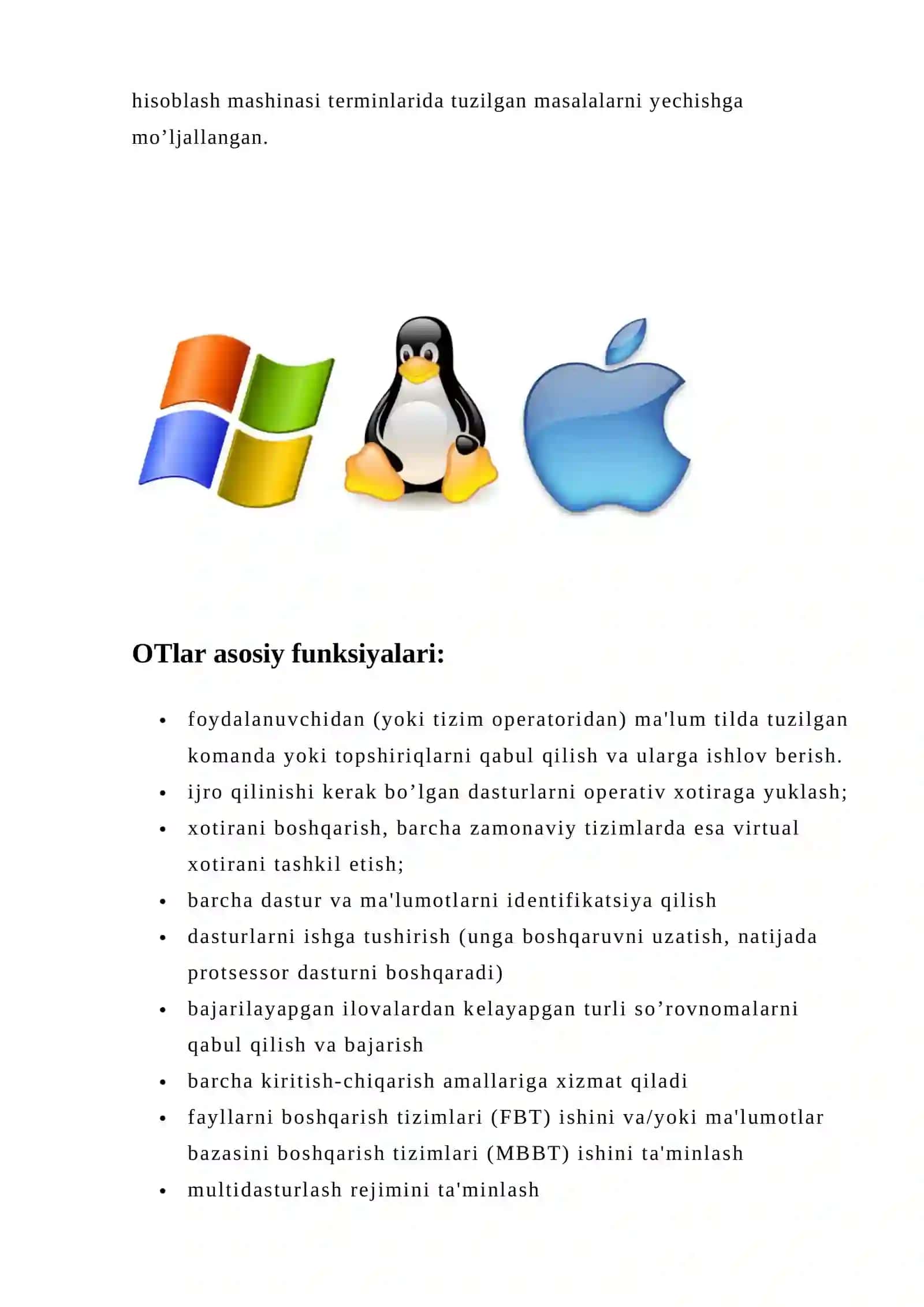 Operatsion tizmlar turlari 2