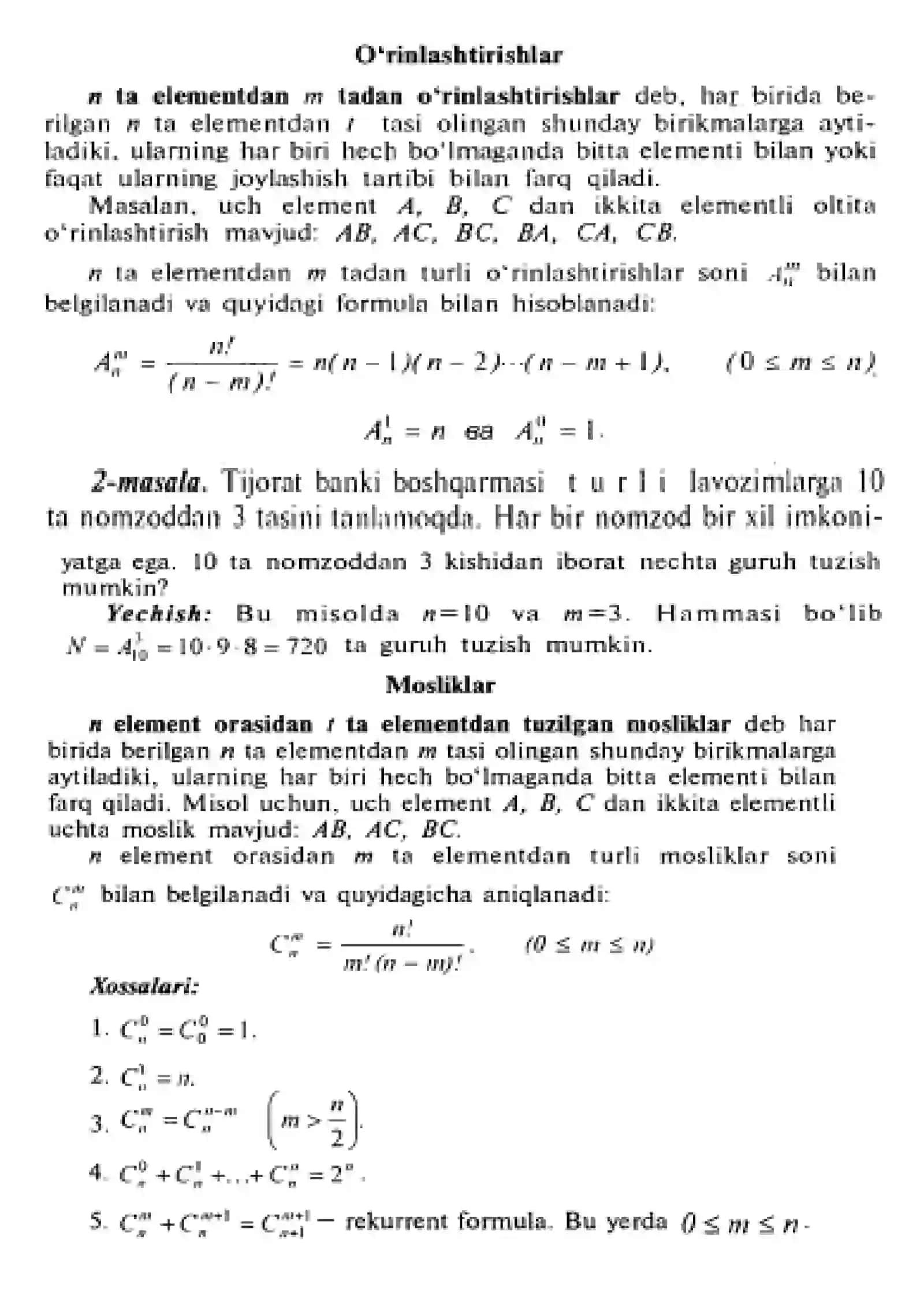 15-ma'ruza. Kombinatirika elementlari. Tasodifiy hodisalar. Ehtimolning statistik, klassik va geometrik ta'rifi. To'la ehtimollik formulasi va Bayes formulasi. Tasodifiy miqdorlar. Tasodifiy miqdorning taqsimot funksiyasi va uning xossalari 2