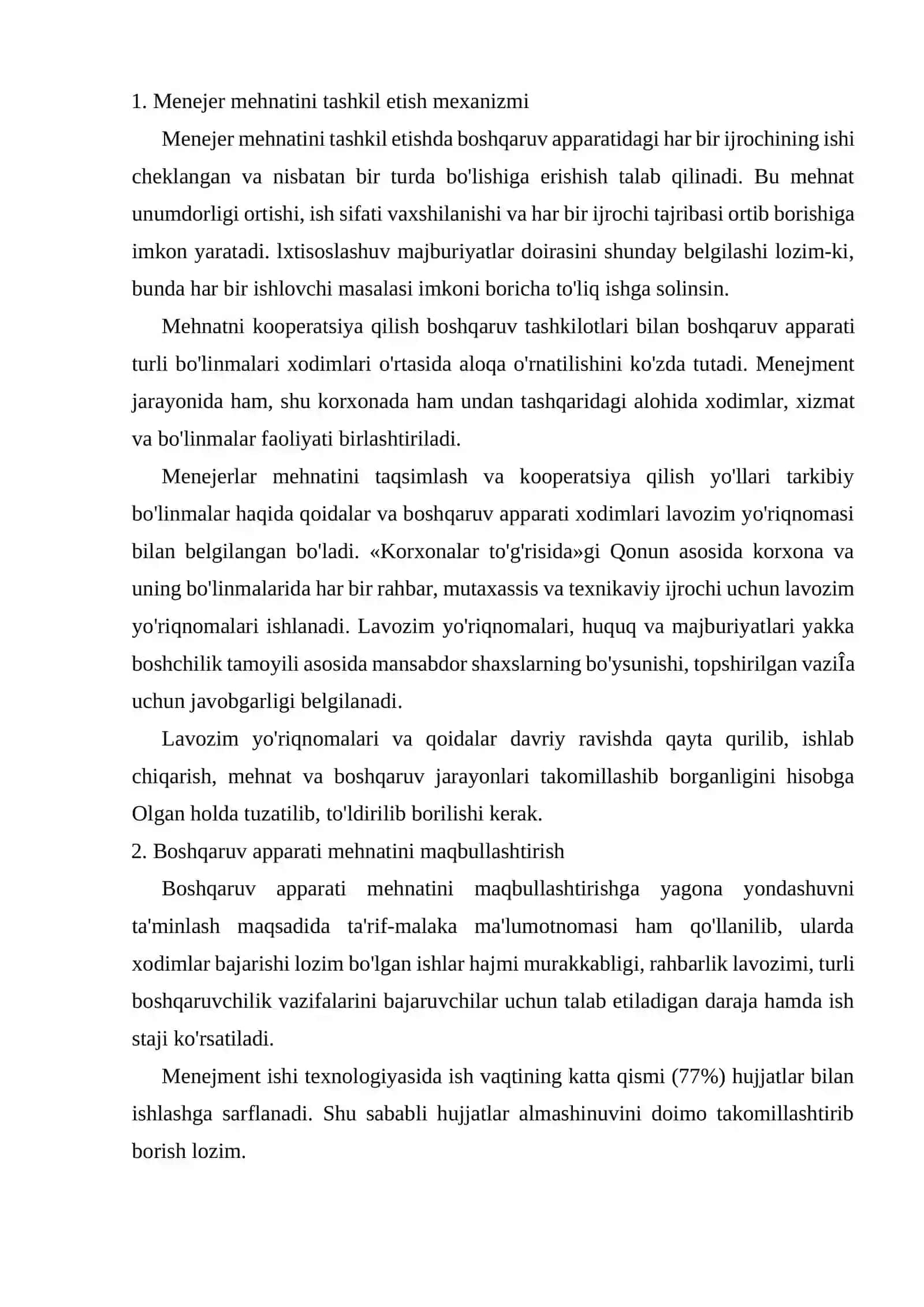 Menejment tizimida menejerlar faoliyatini tashkil etish 2