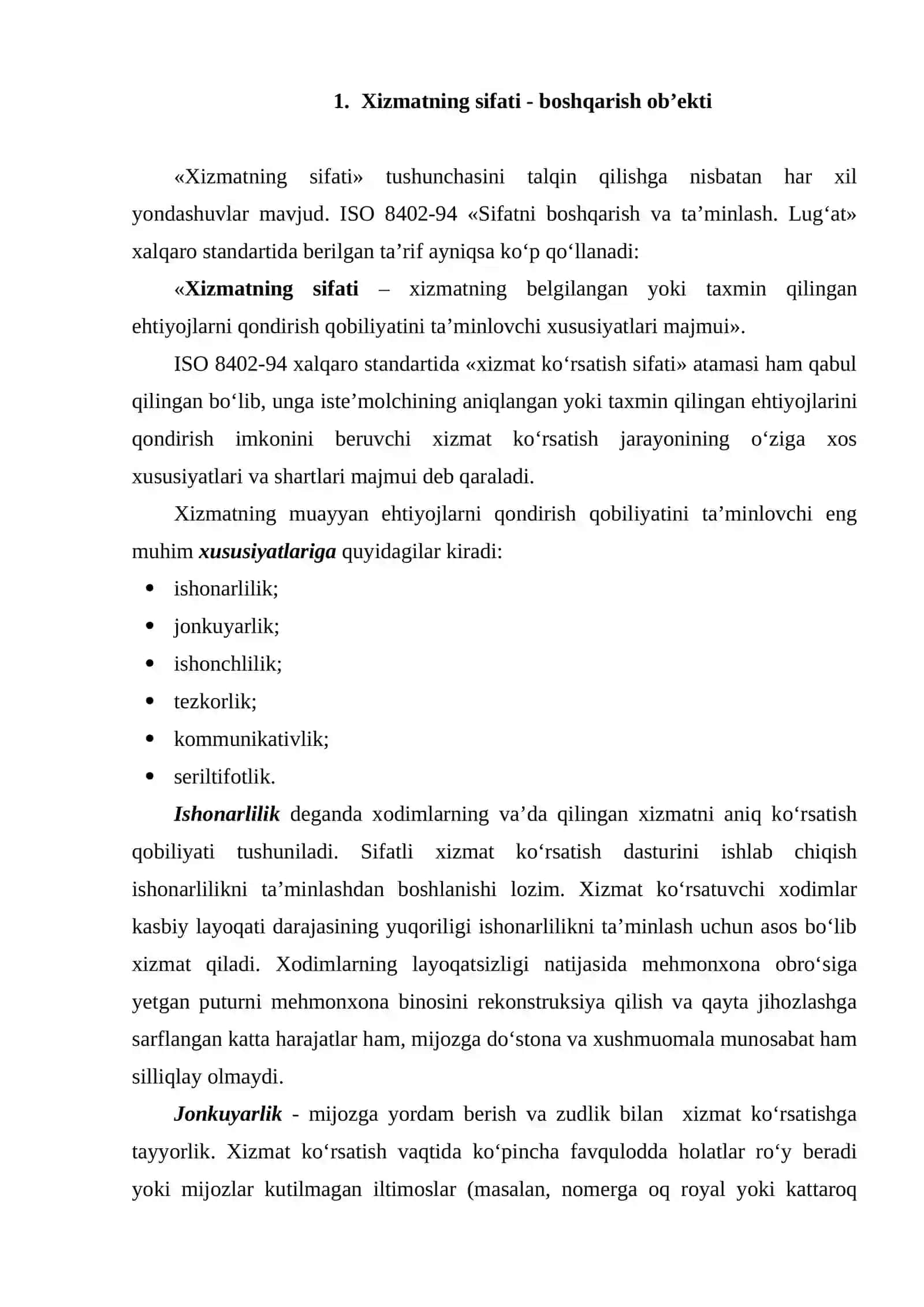 Mehmonxona biznesida sifatning mazmuni va mohiyati 2