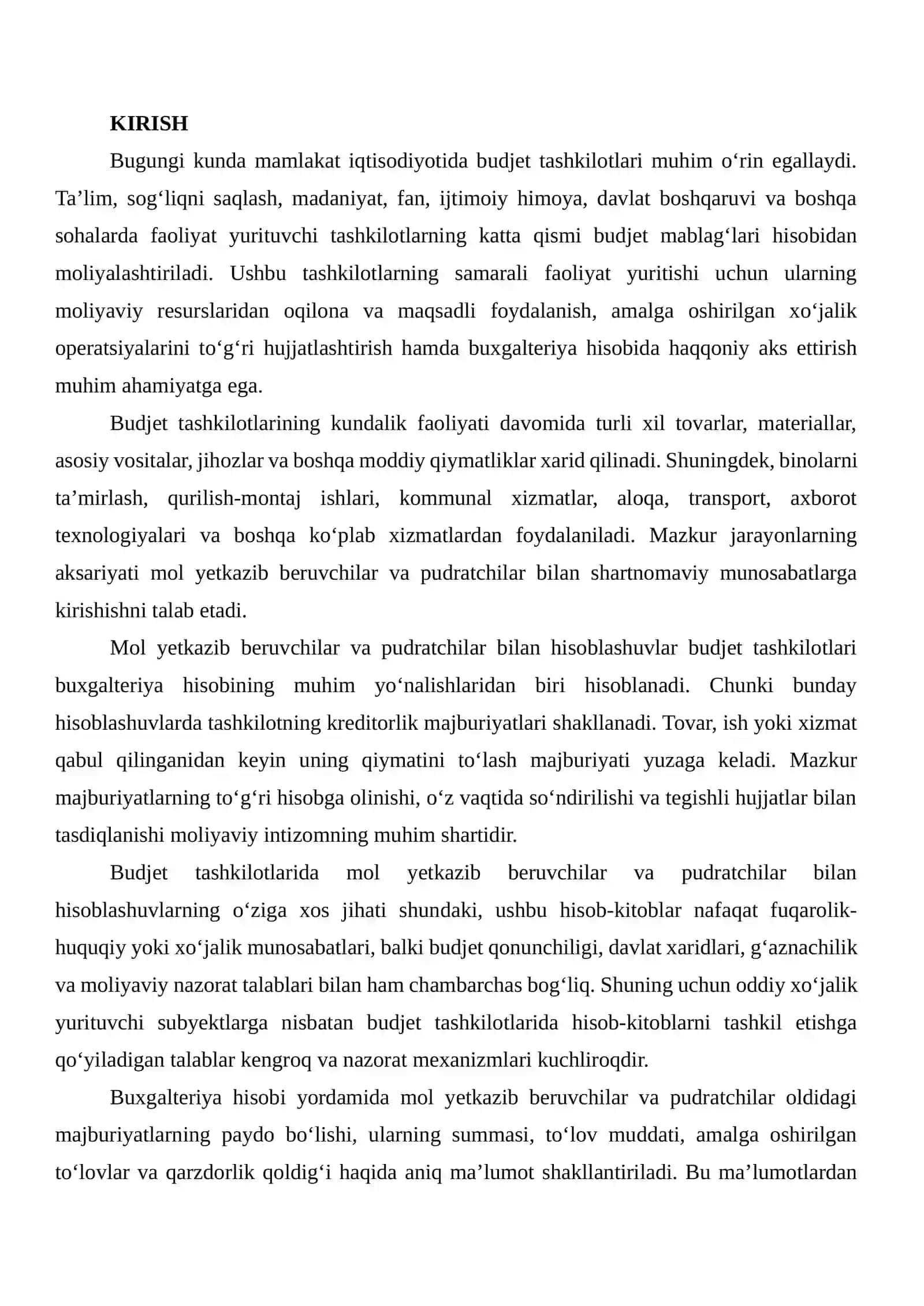 Budjet tashkilotlarda mol yetkazib beruvchilar va pudratchilar bilan hisoblashuvlar hisobi 2