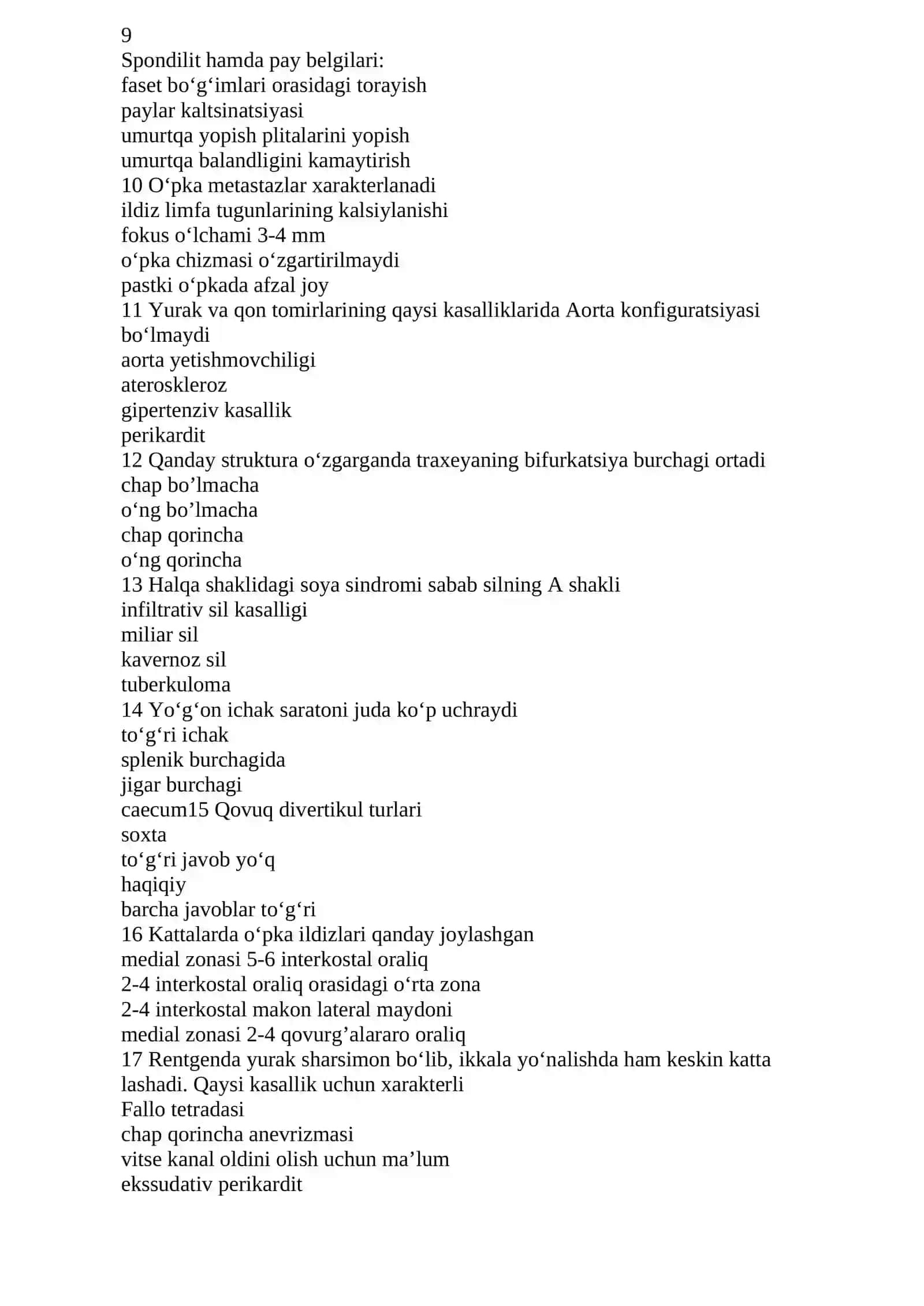Rentgenologiya mutaxassisligi bo'yicha shakllantirilgan test savollari argos 2