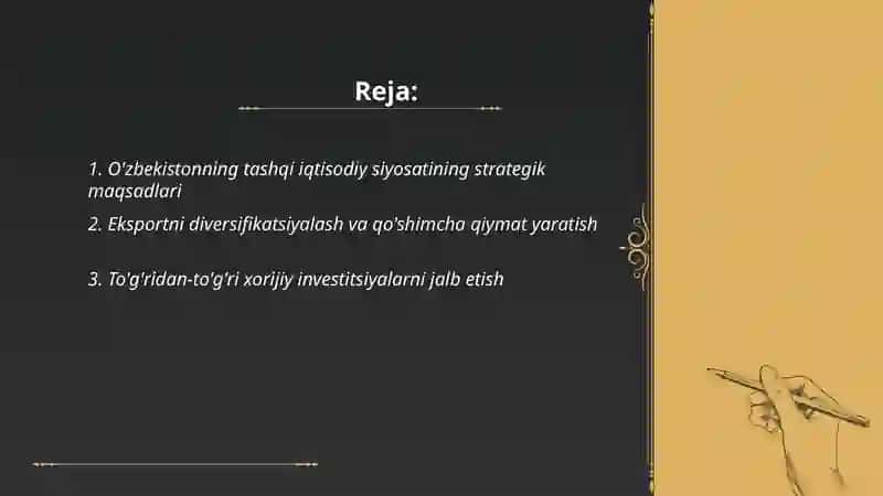 O'zbekistonda tashqi iqtisodiy siyosiy amalga oshirish maqsadlari 2
