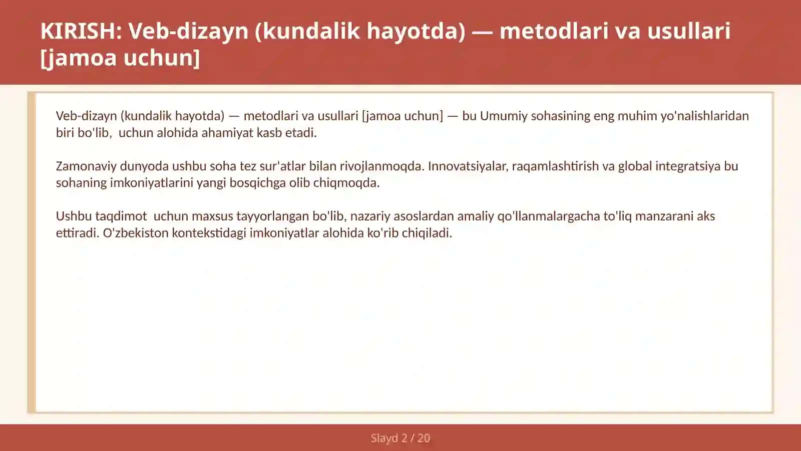 VEB-DIZAYN (KUNDALIK HAYOTDA) — METODLARI VA USULLARI [JAMOA UCHUN] 2