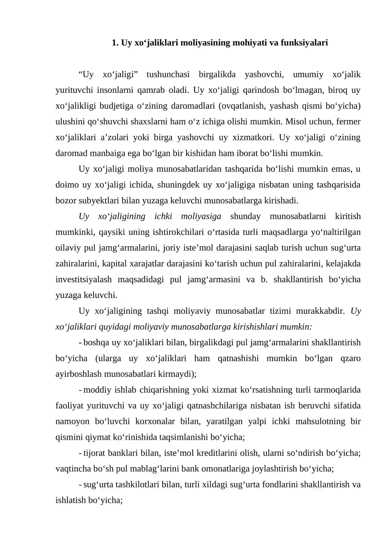 Uy xo‘jaliklari moliyasi va budjeti 2