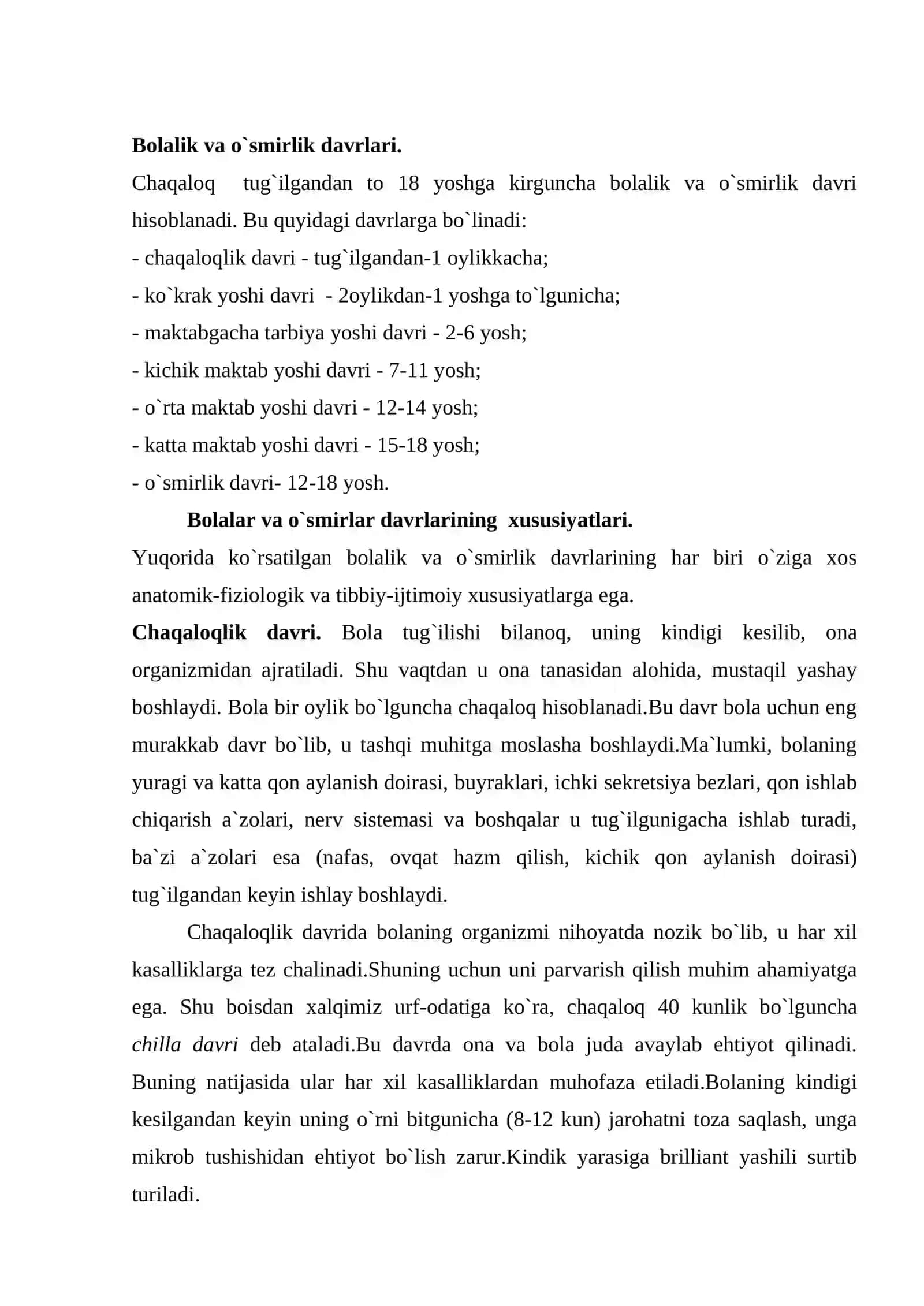 Bolaning o`sishi va rivojlanishi 2
