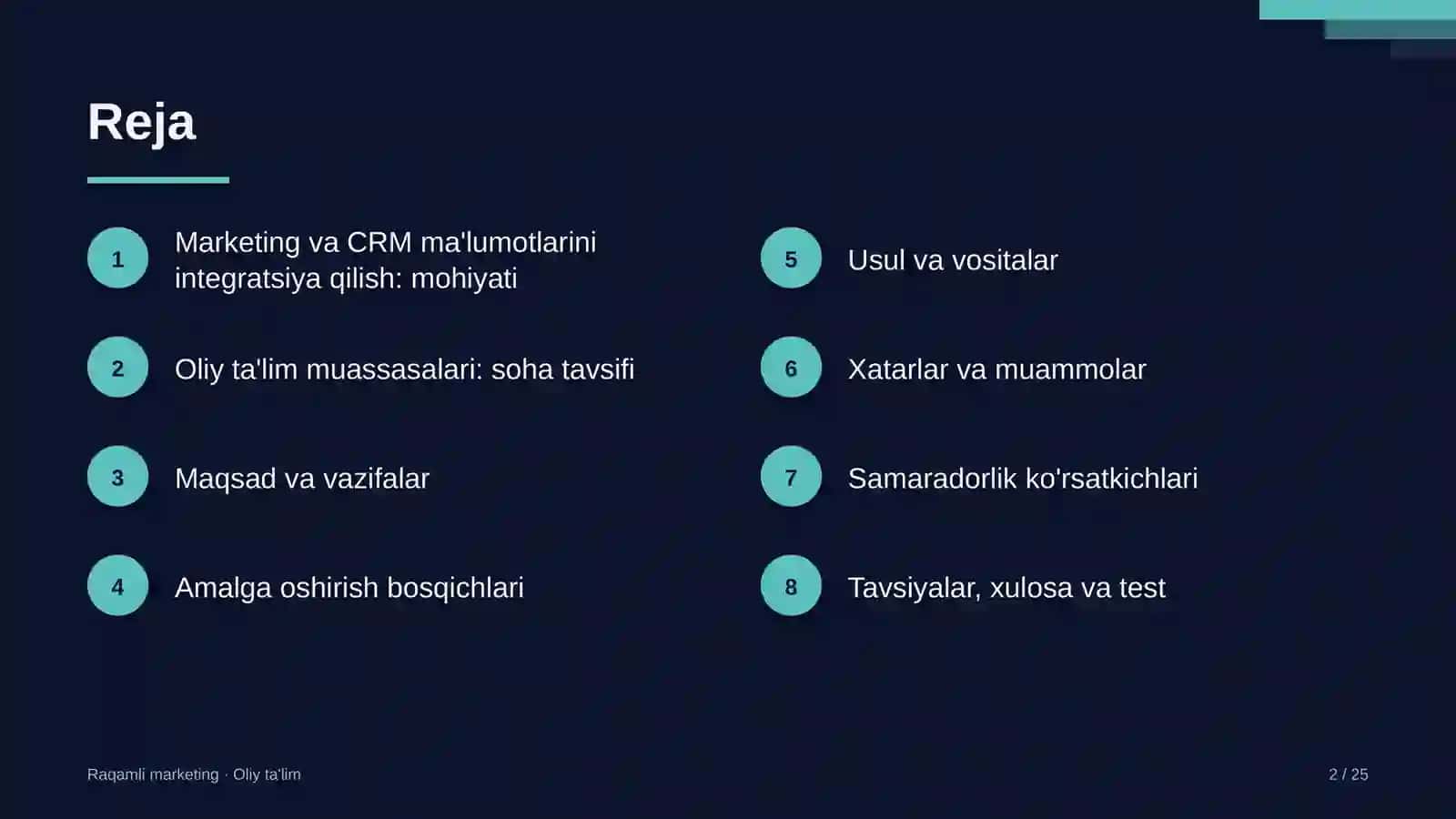 oliy ta'lim muassasalarida marketing va crm ma'lumotlarini integratsiya qilish 8667 2