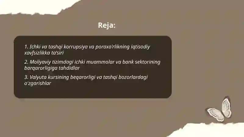 Iqtisodiy xavfsizlikka ta'sir etuvchi ichki va tashqi taxdidlar 2