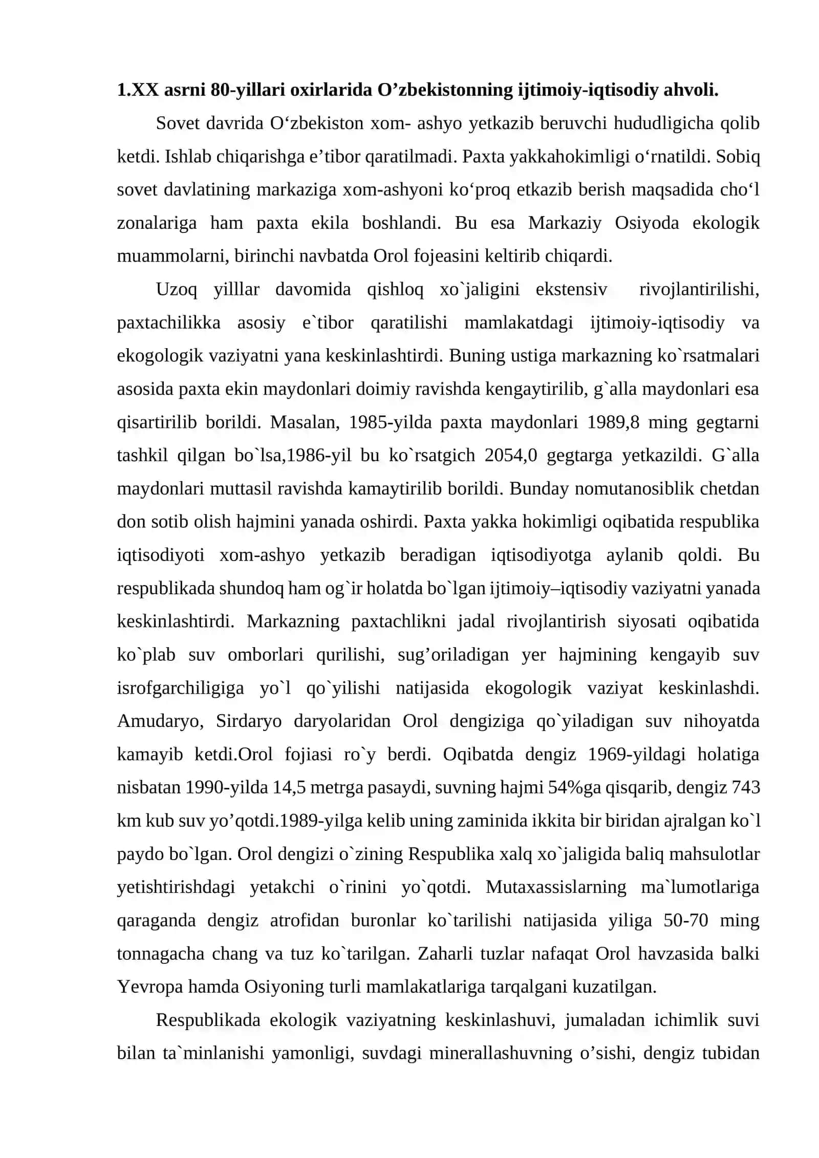 O’zbekiston mustaqilligi yo’lidagi dastlabki qadamlar. O’zbekistonda Prezidentlik boshqaruvining joriy etilishi mustaqil ish 2