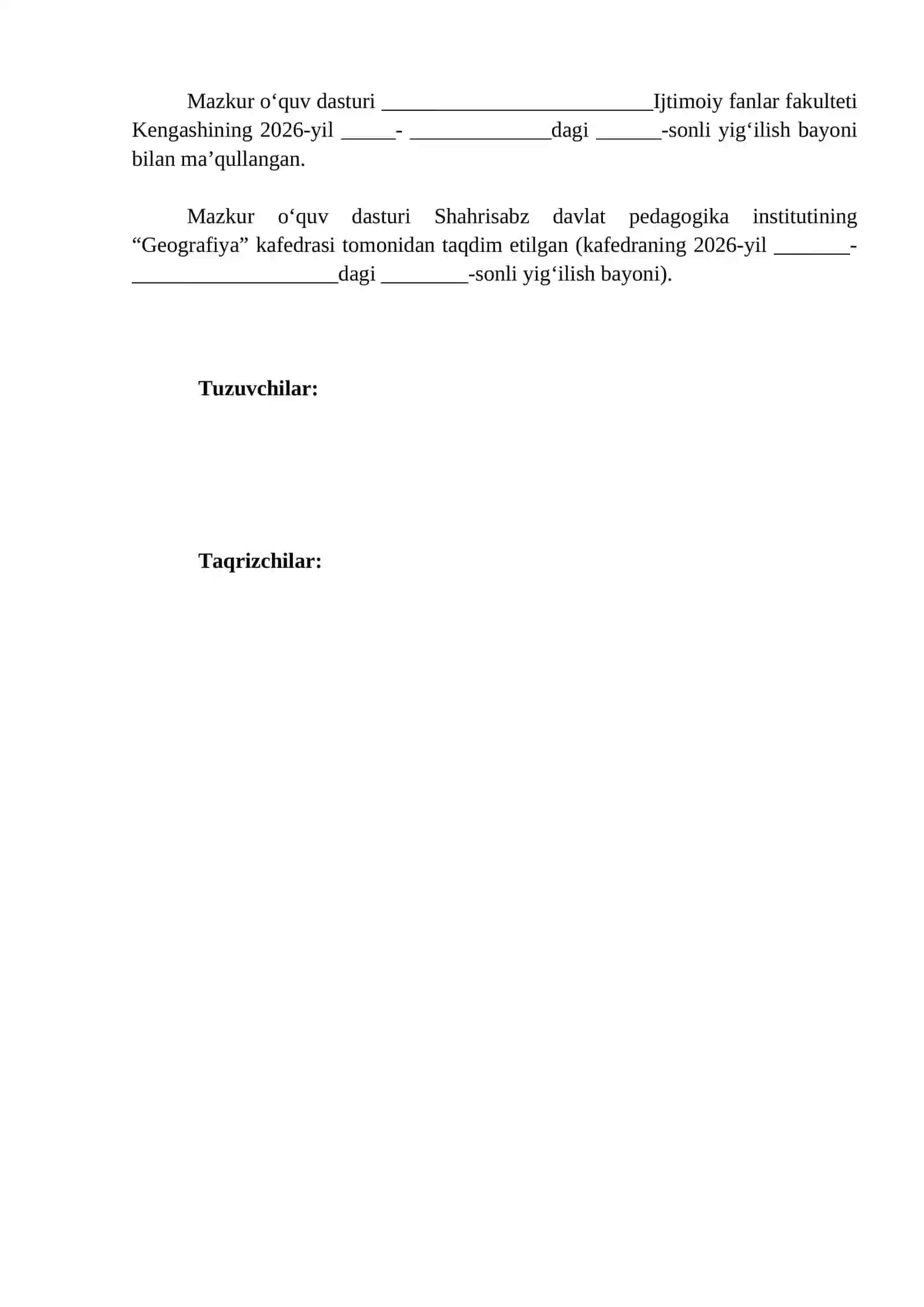 Geografik prognozlashtirish O'quv dastur 2