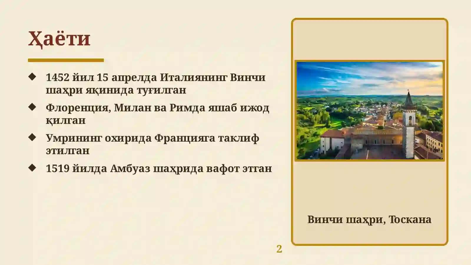 Leonardo da Vinci — Hayoti va ijodi (Sifatli PowerPoint taqdimot) 2