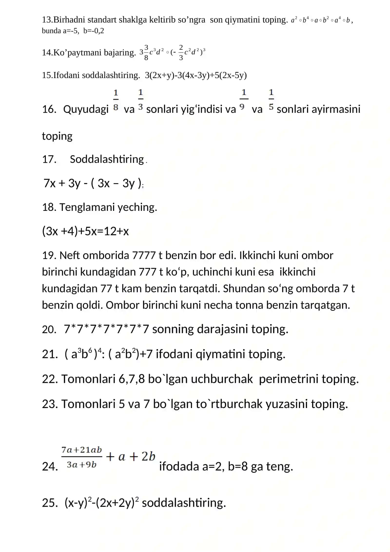 7-sinf Algebra 1-chorak test 2