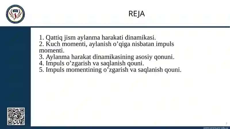 Qattiq jism aylanma harakati dinamikasining asosiy qonuni 2