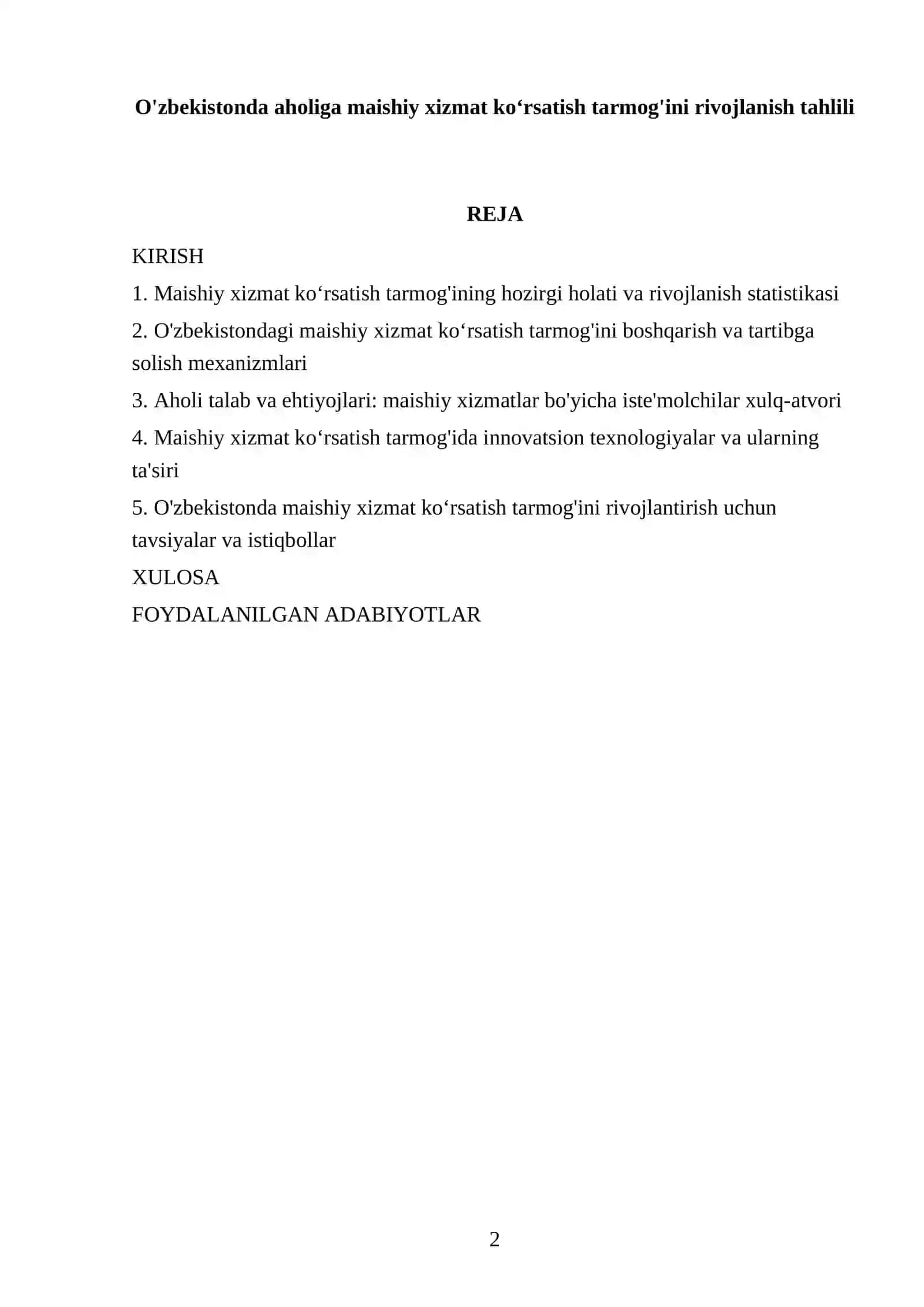 O'zbekistonda aholiga maishiy xizmat koʻrsatish tarmog'ini rivojlanish tahlili 2