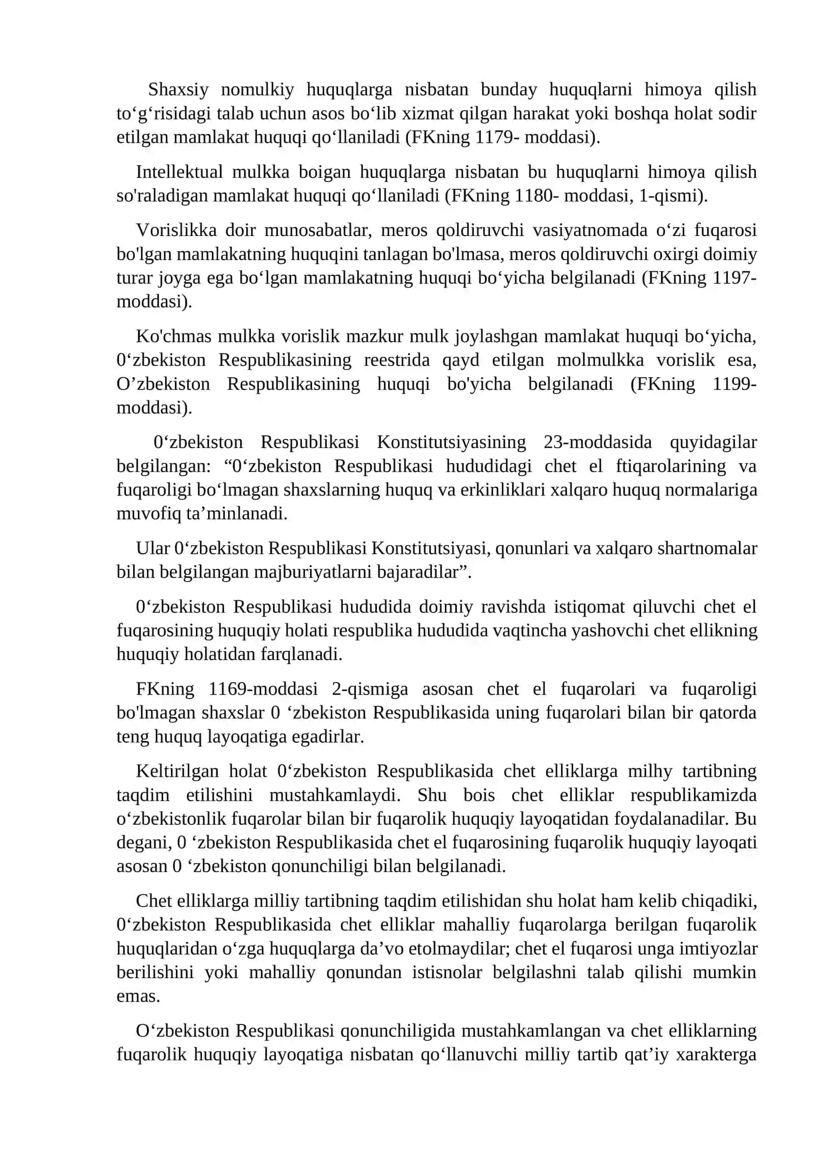 Chet el fuqarolarining О‘zbekiston Respublikasida mulk huquqi 2