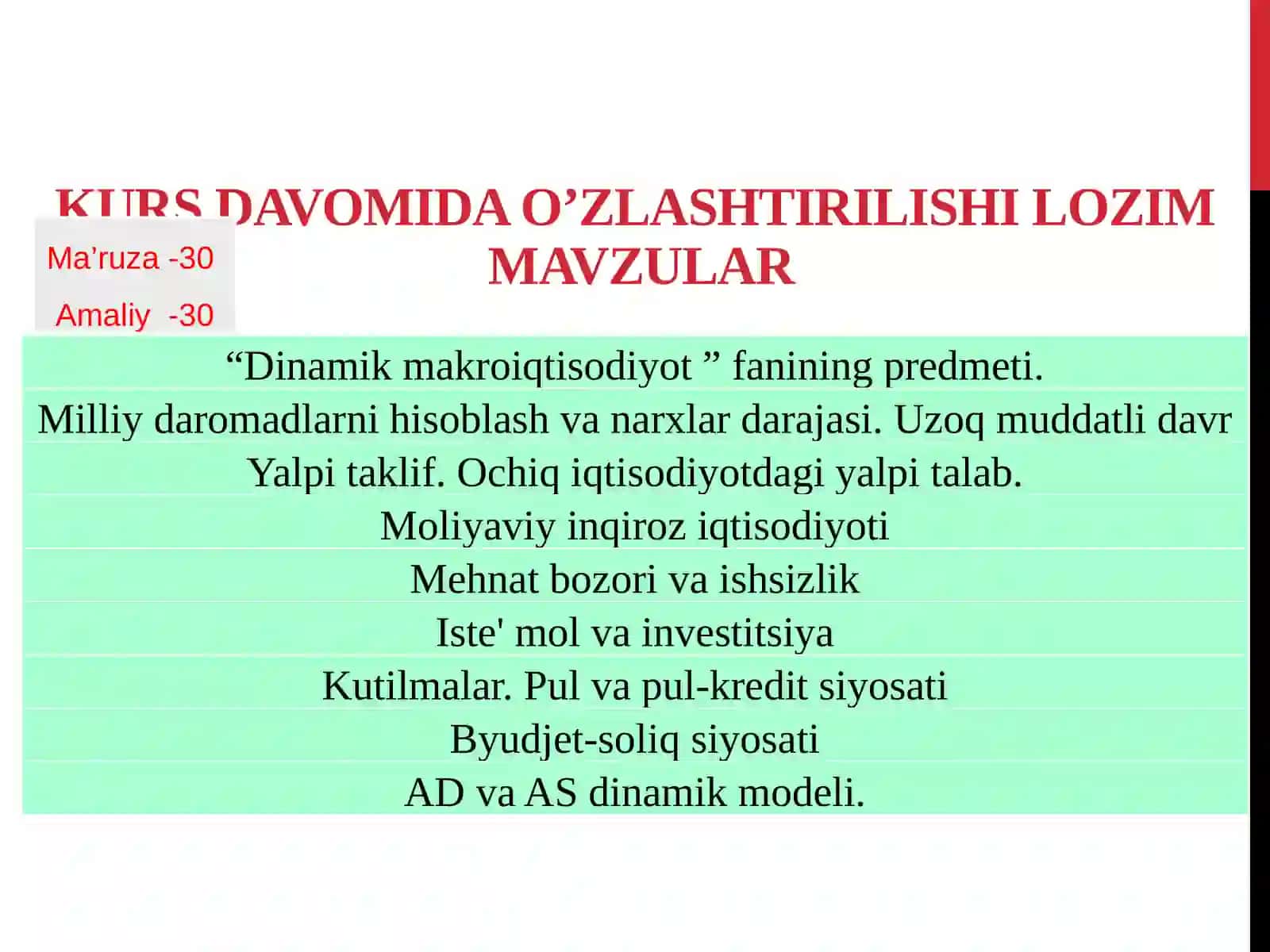 Dinamik Makro iqtisodiyot fanidan kirish 2